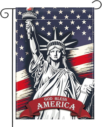 Patriotic Garden Flag 12x18 Inch Double Sided Statue of Liberty God Bless America Flag Memorial Day Independence Day Indoors Outdoors Decoration for Yard (God Bless America)