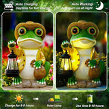 Pohabery Large Frog Garden Statue, 13.3 Inches Tall, Resin Frog Decor with Solar Lantern for Outdoor Decoration and Housewarming