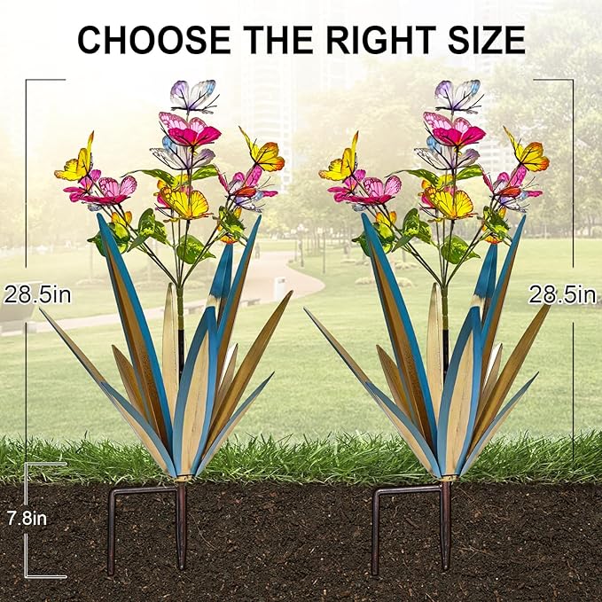 TOMBABY Garden Outdoor Butterfly Enlarge Thickened Wind Resistant Metal Agave Garden Art Metal Plant Country Sculpture Statue Decorations Ornaments Artificial Waterproof Butterflies(Blue 2pcs)