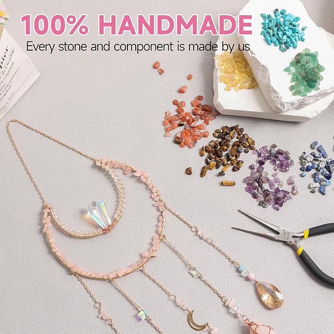 Crystal Suncatcher, Dreamsum Window Suncatchers with Crystals and Stones, Sun Catchers Indoor Window Catcher with Prism Slices, Moon Crystal Suncatchers Gift for Girls, Lover and Mom-Pink