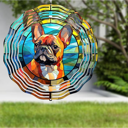 French Bulldog Wind Spinner Pet Dog Memorial Gifts, Vibrant 3D Kinetic Metal Hanging Outdoor Garden Decor, Frenchie Gifts for Dog Lovers, 8" Wind Sculptures for Patio, Porch, Yard Art (Frenchie 5)