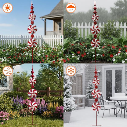 Red Candy Wind Spinner Mother's Day Outdoor Decorations,52 Inch Metal Wind Spinner Outdoor Decoration for Yard Art and Garden Lawn Ornaments，Outdoor Mother's Day Decorations Yard and Lawn Ornaments