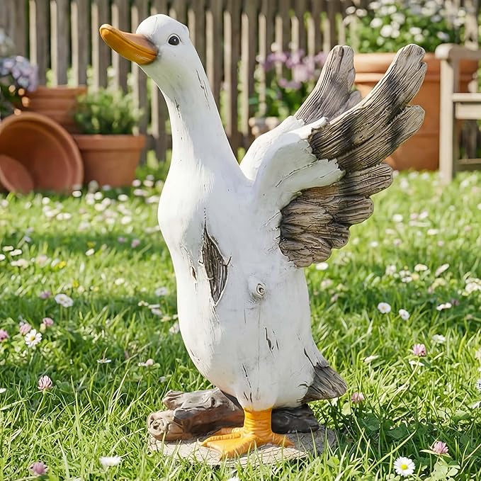 12" Real Farm Porch Duck Statue, Resin Large Lawn Yard Porch Goose, Whimsical Outdoor Decor Gift Idea, Concrete Porch Goose Perfect for Garden, Patio, Backyard - Durable & Weather-Resistant