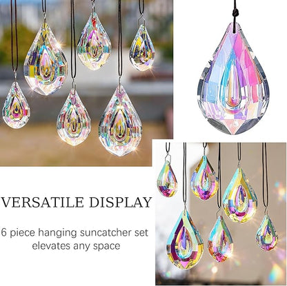 kanpura 6 Pcs Crystal Sun Catcher Prisms AB Colored Hanging Suncatchers with Glass Prism Rainbow Maker for Room, Garden Fantasy Aesthetic Home Decor