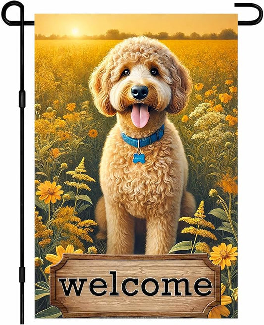 BlissYard Welcome Garden Flag for Outside Spring Summer Flower Garden Flag 12x18 Inch Double Sided Burlap Outside Seasonal Floral Dog Sign Yard Farmhouse Outdoor Decor