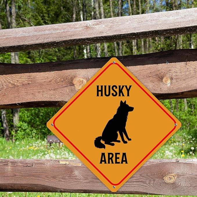 Caution Husky Crossing XING Tin Sign Husky Dog Area Warning Street Sign Husky Novelty Caution Road Sign for Man Cave Yard Garage Porch 15x15in