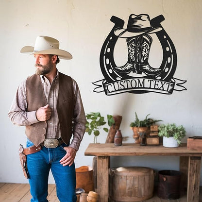 Personalized Cowboy Metal Name Sign, Western Cowboy Wall Decor, Outdoor Art Decor, Custom Western Cowboy Sign, Rustic Metal Wall Art for Home
