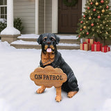 Outdoor rottweiler Dog Statue with Interchangeable Welcome sign and Detachable Solar Lantern –LED Light Garden Dog Sculpture Décor Garden Statue Outdoor dog statue Cute Puppy for Yard Porch Gift
