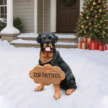 Outdoor rottweiler Dog Statue with Interchangeable Welcome sign and Detachable Solar Lantern –LED Light Garden Dog Sculpture Décor Garden Statue Outdoor dog statue Cute Puppy for Yard Porch Gift