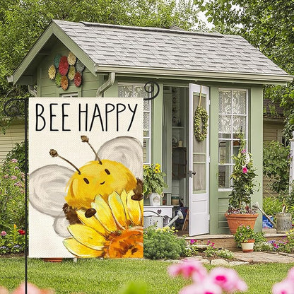 AVOIN colorlife Summer Bee Happy Garden Flag 12x18 Inch Double Sided Outside, Sunflower Party Holiday Burlap Yard Outdoor Decoration