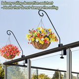 Heavy Duty Deck Hook,Courtyard Decoration,Pole 16.5”Long Metal Deck Railing Hooks for Hanging Bird Feeders,Planters,Suet Baskets,Lanterns,Wind Chimes,Clamp Mounted,Under 18 LBS(2 Pack)