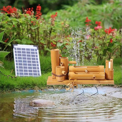 Solar Water Fountain, Outdoor Water Fountain with Water Pump, Feng Shui Zen Bamboo Fountain, Japanese Garden Decoration, for Bird Bath, Pond, Fish Tank