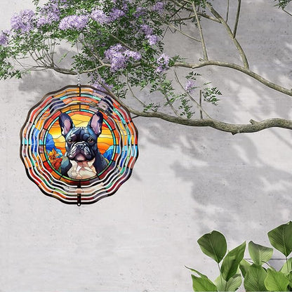 French Bulldog Wind Spinner Pet Dog Memorial Gifts, Vibrant 3D Kinetic Metal Hanging Outdoor Garden Decor, Frenchie Gifts for Dog Lovers, 8" Wind Sculptures for Patio, Porch, Yard Art (Frenchie 4)