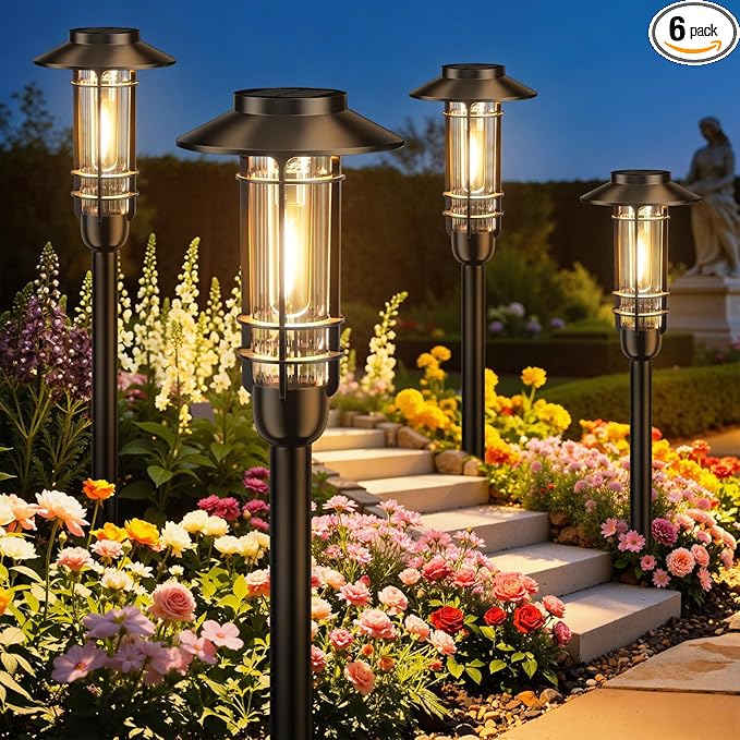 Ahaorigin 6 Pack Solar Pathway Lights Outdoor, Upgraded Bright Solar Powered Garden Light Outside, Waterproof Outdoor Lighting for Landscape Lawn Patio Yard Path Driveway Walkway Decor, Warm White