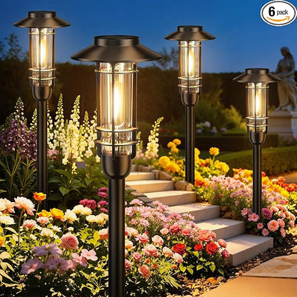 Ahaorigin 6 Pack Solar Pathway Lights Outdoor, Upgraded Bright Solar Powered Garden Light Outside, Waterproof Outdoor Lighting for Landscape Lawn Patio Yard Path Driveway Walkway Decor, Warm White
