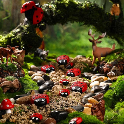 Gerrii 18 Pcs Small Resin Ladybugs Garden Decor Stones Holiday Ladybug Garden Yard Decorations Outdoor 4 Size Mom Gifts Lady Bugs Yard Decorations