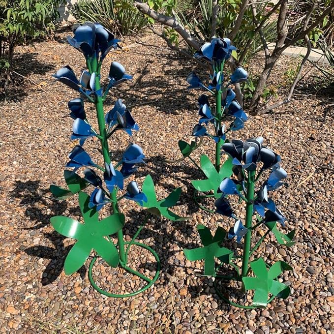 Generic Metal Bluebonnets, Set of 3 Handmade, Garden Decor, Texas State Flower, Outdoor Indoor, Metallic Blue