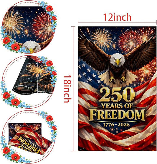 4th of July Decorations - 250th Anniversary Garden Flag | 250 Years of Freedom Patriotic Banner, Fourth of July Accessories for Garden Yard Porch Patio Lawn Outdoor Outside Decor