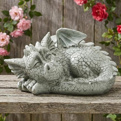 Jucoan Cute Sleeping Dragon Statue Outdoor Garden Decor, 8 Inch Resin Dragon Figurine Sculpture Lawn Ornaments for Outside Patio Yard, Fantasy Dragons Garden Statues Gifts for Mom, Woman