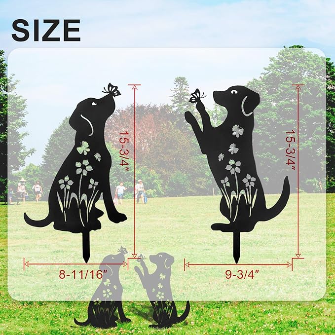 2 Pack Decorative Garden Stakes - 15" Rust-Resistant Metal Dog Silhouette Outdoor Decor, Corten Steel Labrador Yard Art with Easy Installation for Gardens, Patios & Walkways (Black Lab Design)