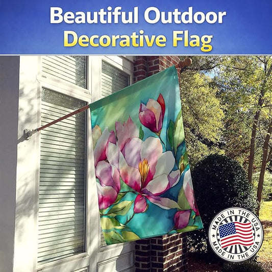 Caroline's Treasures Louisiana Magnolias in Watercolor House Flag Large Porch Sleeve Pole Decorative Outside Yard Banner Artwork Wall Hanging, Polyester, House Size, Multicolor