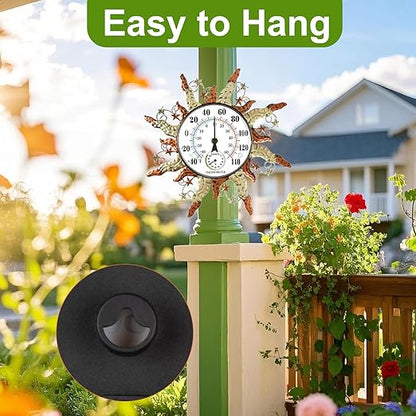 pealstar Outdoor Thermometer Waterproof Sun Decorative Outdoor Thermometers for Patio 13" Large Metal Wall Thermometer for Garden Yard Garage Decor