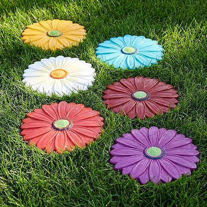 Landical 6 Pack Decorative Stepping Stones for Garden 10 Inch Cement Flower Stepping Stones Decoration for Patio Walkway Yard Outdoor (Daisy)