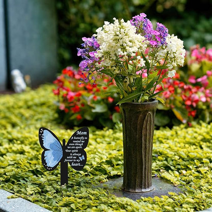 Geosar Mom Memorial Stakes Cemetery Grave Plaque Stake Markers Memorial Butterfly Plaques for Outdoors Sympathy Garden Stake Acrylic Waterproof Garden Grave Decoration(Elegant Style)
