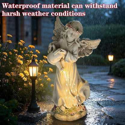 Solar Angel Statue for Outdoor Garden Decor, 10.6 INCH Outside Angel Sprinkles Water Sculptures Ornaments for Balcony, Garden, Patio, Yard, Lawn, Birthday Gifts for Women Mom Grandma