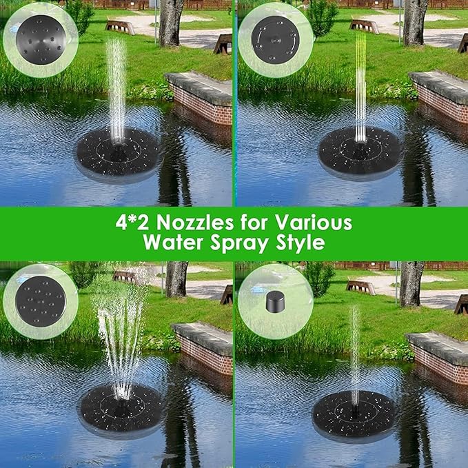 2.5W Upgraded Solar Bird Bath Fountain Pump, 7" Solar Powered Water Fountain with 6 Nozzles, for Bird Bath, Garden, Pond, Pool, Outdoor - Solar Water Pump for Birds & Decor