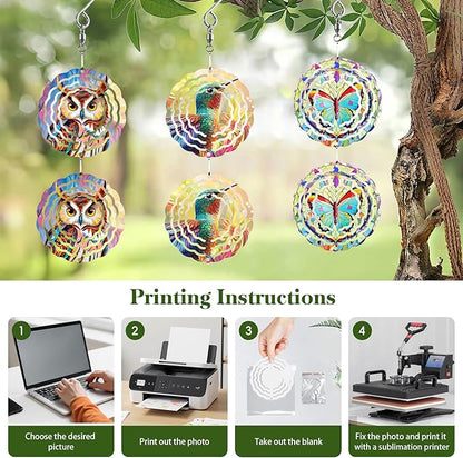 3 Inch Sublimation Wind Spinner Blanks, 5 Pack Double-sided Sublimation Metal Blanks Bulk for Transfer DIY, Aluminum 3D Wind Spinner for Indoor Outdoor Porch Garden Yard Window Hanging Decor