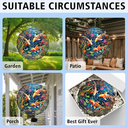 Koi Fish Wind Spinner, Koi Fish Stained Glass Wind Spinner, Wind Sculpture Koi Fish Wind Spinners for Garden Patio Yard Decor