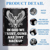 Gun Sign for Home Security No Trespassing Private Property Metal Tin Sign Patriotic Americana Wall Decor for Gun Room Firing Ranges Man Cave Garage Gun Lovers Gift 8" x 12", In God We Trust