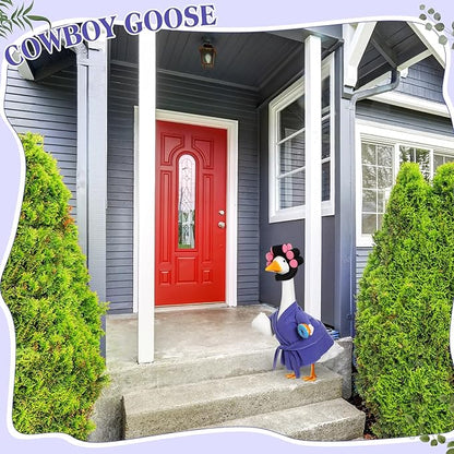 Shyyween Lady Porch Goose Outfit 23 Inch Goose Clothes Winter Porch Geese Accessories Purple Pajamas Robe Curlers and Coffee Cup for Concrete Statue Outdoor Yard Cement Geese Decoration