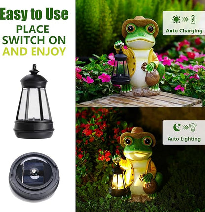 twinbling Frog Garden Statue with Solar Lantern - Large 13 in Solar Frog Statue Outdoor for Yard, Patio, Porch, Lawn and Balcony Decorations, Gift for Gardeners and Housewarming