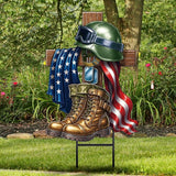 Moxweyeni Metal Memorial Day Yard Decoration Patriotic Yard Sign with Stakes 13.78 Inch Military Soldiers Boots Patriotic Veteran Outdoor Decoration for Home Garden Lawn Supplies