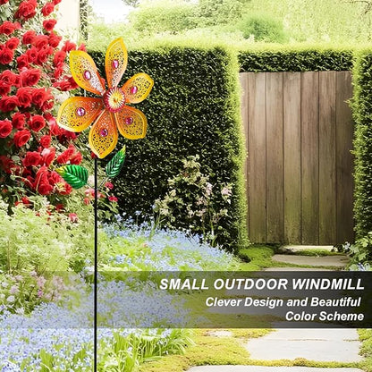 Metal Wind Spinners for Garden Decor Outdoor Windmill Sculptures, Durable Yard Art Wind Spinners Metal Wind Spinner for Patio Lawn Ornament (Bright Orange Flowers)