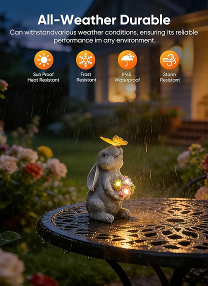 Brightown-Solar-Rabbit-Garden-Decor-Statue with 6 LED Lights, Hand-Painted Resin, IP65 Waterproof Outdoor Decor for Patio, Lawn & Yard Decorations, Unique Mothers Day Gifts for Mom Women
