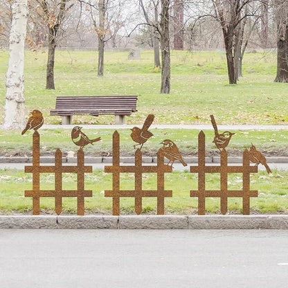 3 Pcs Small Garden Fence with 6 Pieces Birds Decoration, Metal Birds Yard Decor, Insert Lawn Picket Fence Garden Borders Decorative for Landscape Path Flowerbeds Plant Yard, Fence Decorations Outdoor