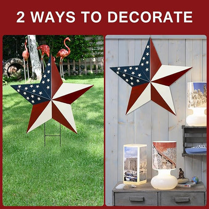 Linfevisi American Flag Star Yard Signs 27.5 Inch Metal Patriotic Barn Stars Garden Stakes US Flag Outdoor 4th of July Decorations Memorial Day Yard Art Lawn Ornaments Patio for Outside