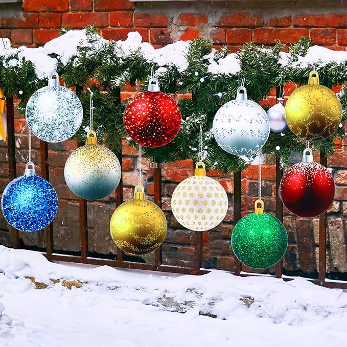 Sumind 10 Pieces Christmas Decorations Outdoor Christmas Hanging Ornaments Large Yard Lawn Signs Round Double Sided Porch Ornaments for Xmas Party Decor(Flash Style)