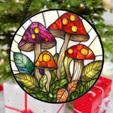 DASTOLL Stained Glass Window Hanging, Mushroom Leaves Suncatcher for Doors Home Sun Catchers Decoration and Christmas, Mother's Day Birthday Gifts for Women, Men, and Mom 14.9x14.9 in