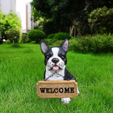 Outdoor French Bulldog Dog Statue with Interchangeable Welcome Sign and Detachable Solar Lantern –LED Light Garden Dog Sculpture Décor, Cute Puppy Design for Yard, Porch, Gift