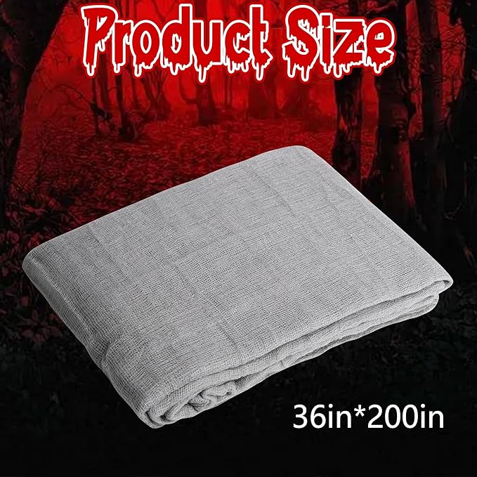 RunNico 200x36 Inch Large Size Gray Halloween Creepy Gauze Cloth Decoration,Spooky Fabric Cloth,Halloween Haunted Cheesecloth for Halloween Drapes,Stairway Decor,Outdoors Doorways Decorations