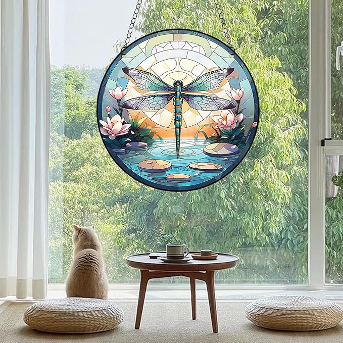 Dragonfly Acrylic Window Hangings, Indoor Dragonfly Stained Window Hanging Acrylic Art Wall Decoration Gift for Indoor Outdoor Home Garden Ornaments