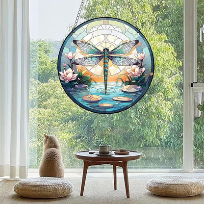 Dragonfly Acrylic Window Hangings, Indoor Dragonfly Stained Window Hanging Acrylic Art Wall Decoration Gift for Indoor Outdoor Home Garden Ornaments
