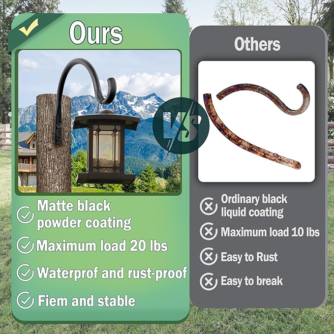 AJART Hanging Plant Hanger Outdoor: 8-Inch Bird Feeder Wall Hooks - Rust-Resistant Plant Bracket Hook for Hanging Flower Baskets