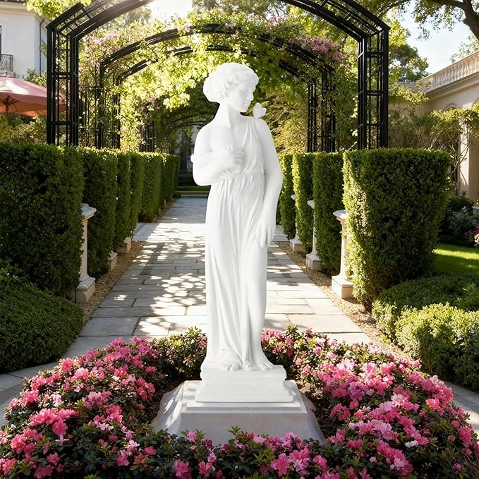EROMMY Outdoor Garden Statue, 31.5-Inch Greek Nymph Sculpture in Roman Style, Elegant Goddess Figurine for Patio, Yard, Lawn & Porch Decor, Resin, Ivory