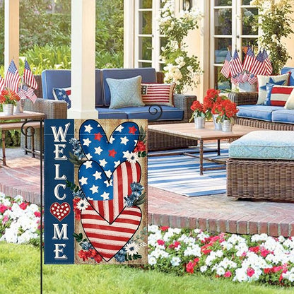 AVOIN colorlife Patriotic 4th of July Welcome Garden Flag 12x18 Inch Double Sided, Memorial Day American Stars and Stripes Love Heart Yard Outdoor Decoration