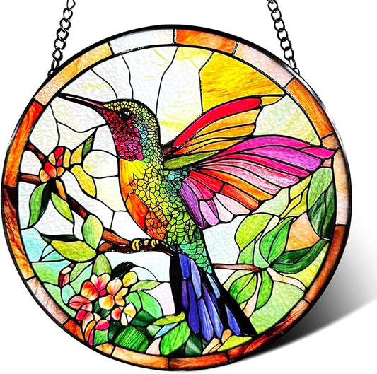 Hummingbird Suncatcher Stained Glass, Hummingbird Ornament for Window Hanging –Birds Suncatcher Mother's Day Christmas Birthday Gifts for Bird Lovers Women Men Mom and Nana 7.8 in